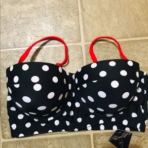 Bra or bathing top Black And white Red Stars.